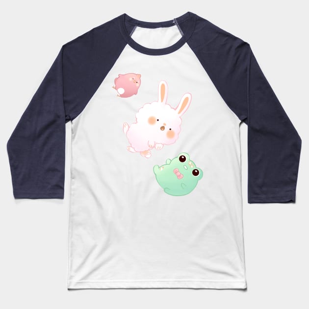 Falling Dango Animals Baseball T-Shirt by Rinco Ronki